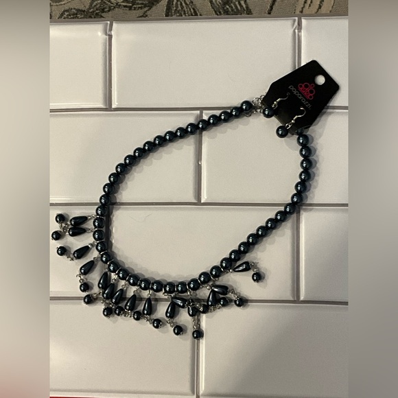 Paparazzi | Slate Blue Beaded Necklace with Fringe Design & Earrings - Picture 3 of 15